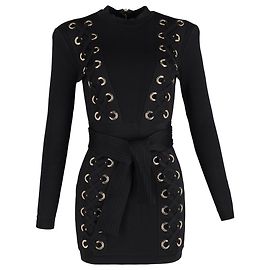 Balmain – Figurbetontes Kleid aus Stretch-Strick mit Schnürung aus schwarzer Viskose Schwarz