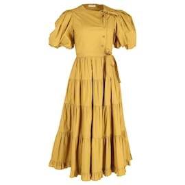 Ulla Johnson-Ulla Johnson Agathe Tiered Wrap Midi Dress In Camel Cotton-Yellow,Camel