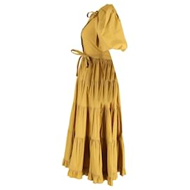 Ulla Johnson-Ulla Johnson Agathe Tiered Wrap Midi Dress In Camel Cotton-Yellow,Camel