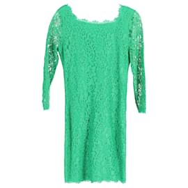 Diane Von Furstenberg-Diane Von Furstenberg Zarita Long Sleeve Lace Dress in Green Rayon-Green