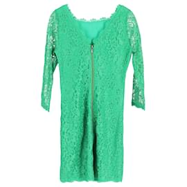 Diane Von Furstenberg-Diane Von Furstenberg Zarita Long Sleeve Lace Dress in Green Rayon-Green