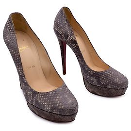 Christian Louboutin Taupe Leather Bianca Platform Pumps Heels Size 38.5 Grey