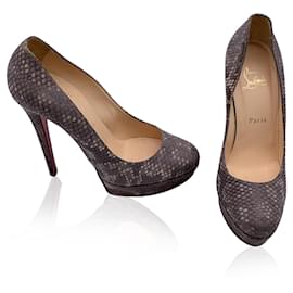 Christian Louboutin-Taupe Leather Bianca Platform Pumps Heels Size 38.5-Grey