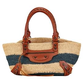 Balenciaga-Balenciaga Raffia Panier Bag Bolso de material natural 236741 en buen estado-Otro