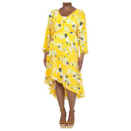 Diane Von Furstenberg-Yellow Eloise floral wrap midi dress - size L-Yellow
