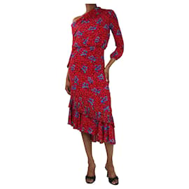 Autre Marque-Robe midi rouge imprimée florale à épaules dénudées - taille UK 6-Rouge