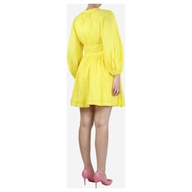 Zimmermann-Yellow puff-sleeved linen mini dress - size UK 12-Yellow