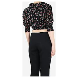 Ganni-Black floral-printed ruffle wrap top - size UK 10-Other