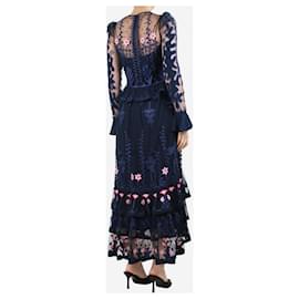 Alice by Temperley-Dark blue floral lace ruffled midi dress - size UK 12-Blue