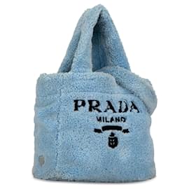 Prada-Prada Blue Spugna Logo Terrycloth Tote-Blue,Light blue