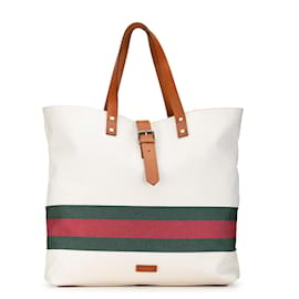 Gucci-Gucci Brown Canvas Web Tote-Brown,Other