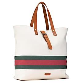 Gucci-Gucci Brown Canvas Web Tote-Brown,Other