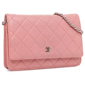 Chanel-Chanel Pink CC gesteppte Lammleder-Geldbörse mit Kette-Pink