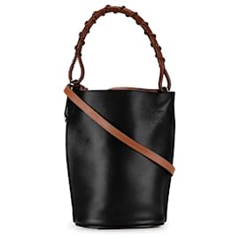 Loewe-LOEWE Black Leather Anagram Gate Bucket Bag-Black