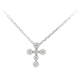 & Other Stories-K18WG Diamond Cross Necklace 0.10CT White Gold in Great Condition-Silvery