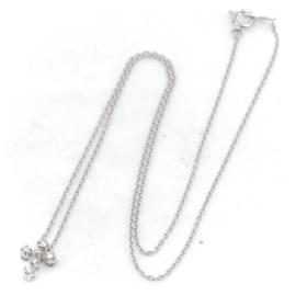 & Other Stories-K18WG Diamond Cross Necklace 0.10CT White Gold in Great Condition-Silvery