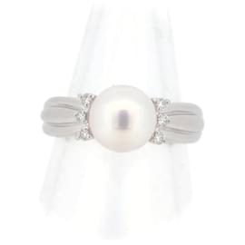 & Other Stories-Pre-owned PT900 Platinum Diamond Pearl Ring Size 11 in Great Condition-Silvery