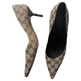 Gucci-Talons en toile monogramme Gucci Bamboo-Beige