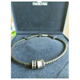 Swarovski-Leather Swarovski necklace-Black