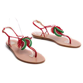 Aquazzura-Aquazzura Sandales EU38.5 Juicy Fruit suede Sandals Flats US8 New-Rouge