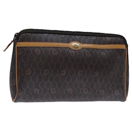Christian Dior-Christian Dior Honeycomb Canvas Clutch Bag PVC Leather Black Auth bs14214-Black