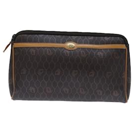 Christian Dior-Christian Dior Honeycomb Canvas Clutch Bag PVC Leather Black Auth bs14214-Black