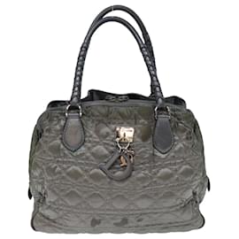 Christian Dior-Christian Dior Bolsa Lady Dior Canage Nylon Cinza Auth bs14281-Cinza