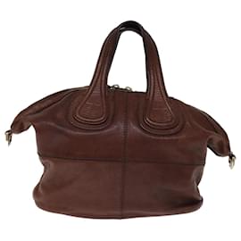 Givenchy-GIVENCHY Nightingale Hand Bag Leather 2way Brown Auth bs14188-Brown