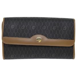 Christian Dior-Christian Dior Honeycomb Canvas Chain Bag PVC Leather Black Auth bs14329-Black