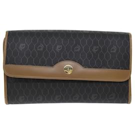 Christian Dior-Christian Dior Honeycomb Canvas Bolsa Corrente PVC Couro Preto Auth bs14329-Preto