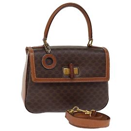 Céline Bolso de mano CELINE Macadam Canvas PVC 2way Marrón Auth 74543 Castaño