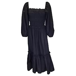 Autre Marque-Cara Cara - Robe midi noire en coton à manches longues et à volants-Noir