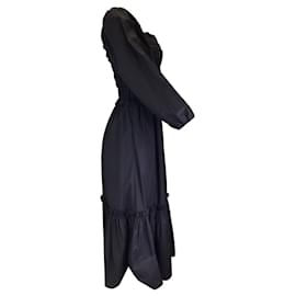 Autre Marque-Cara Cara - Robe midi noire en coton à manches longues et à volants-Noir
