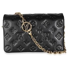 Louis Vuitton-Louis Vuitton Black Monogram Embossed Puffy Lambskin Pochette Coussin-Black