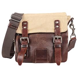 Dolce & Gabbana-Dolce & Gabbana Leather and Canvas Men's Crossbody Bag in Brown and Beige-Beige