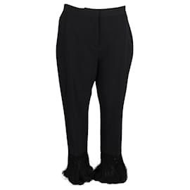 Burberry-Pantalon Slim à Franges Burberry en Laine Noire-Noir