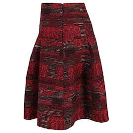 Oscar de la Renta-Oscar De La Renta Jupe trapèze en tweed bouclé en laine rouge-Rouge,Bordeaux