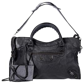 Balenciaga-Balenciaga Medium City Bag in Black Leather-Black
