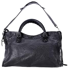 Balenciaga-Balenciaga Medium City Bag in Black Leather-Black