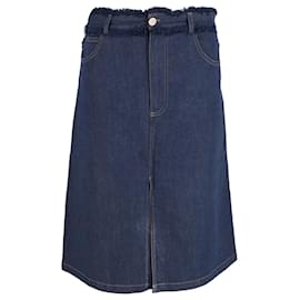 Chloé-See by Chloé Raw-Edge Trim Knee-Length Skirt in Blue Cotton-Blue