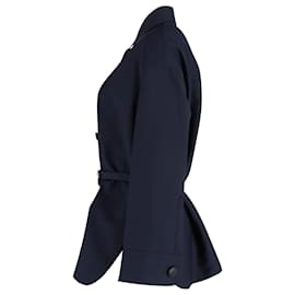 Fendi-Fendi – Gewebte Oversize-Jacke mit FF-Gürtel aus marineblauer Wolle-Blau,Marineblau