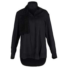 Burberry-Burberry Wo Michela Blouse Détail Écharpe en Soie Noire-Noir