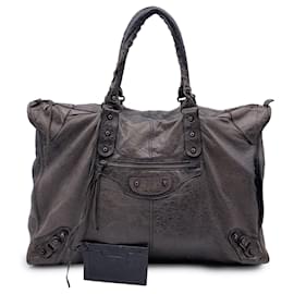 Balenciaga-Sac à main de voyage Giant Classic City Bag XL en cuir gris-Gris