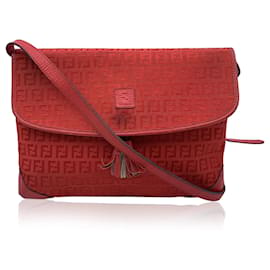 Fendi-Vintage Red FF Monogram Canvas Messenger Bag-Red