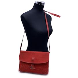 Fendi-Vintage rote FF-Monogramm-Canvas-Umhängetasche-Rot