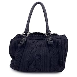 Ermanno Scervino-Black Wool Knit Tote Shoulder Bag Handbag-Black