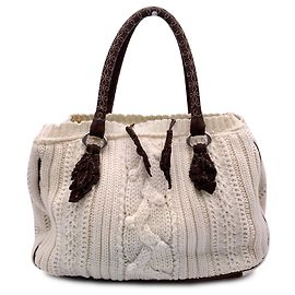 Ermanno Scervino Bolso tote de punto de lana marrón blanco Blanco