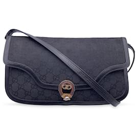 Gucci-Vintage Black Monogram Canvas Convertible Shoulder Bag-Black