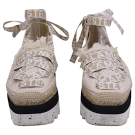 Stella Mc Cartney-Stella McCartney – Gaia – Espadrilles mit Plateausohle und Schnürung aus beigem Canvas-Andere