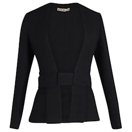 Marni-Marni Collarless Jacket with Waist Belt in Black Wool-Black